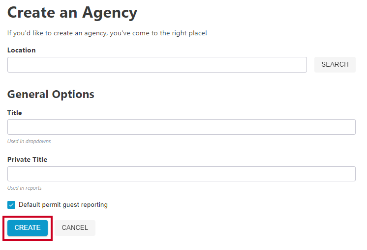 create agency button