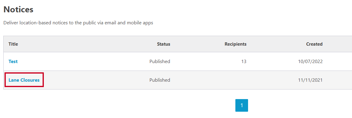 sent notices list
