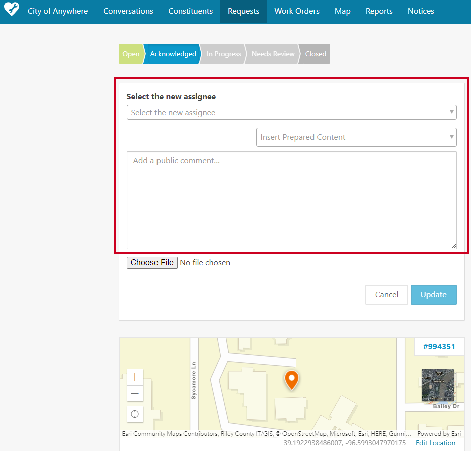 New assignee and comment section