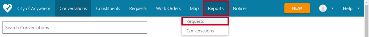 Reports tab, requests option.