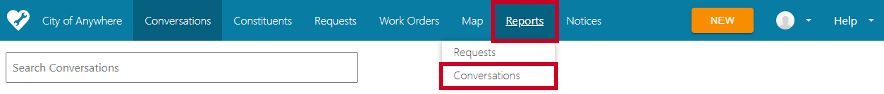 reports tab, converstations option