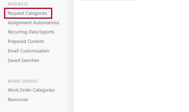 request categories link in the left menu.