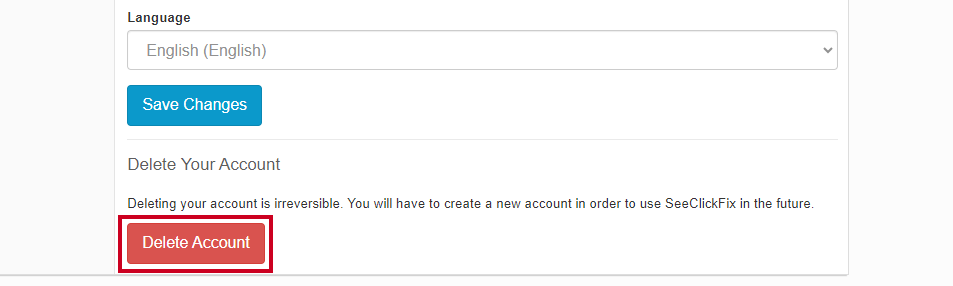 Delete Account button.