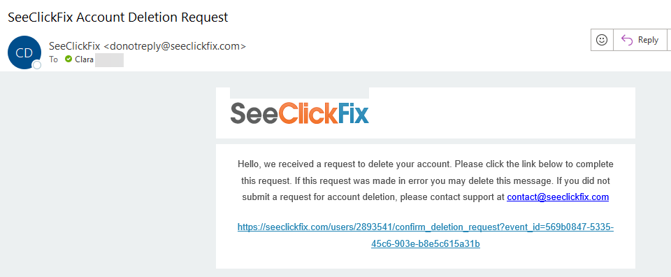 Account Deletion Request email example.
