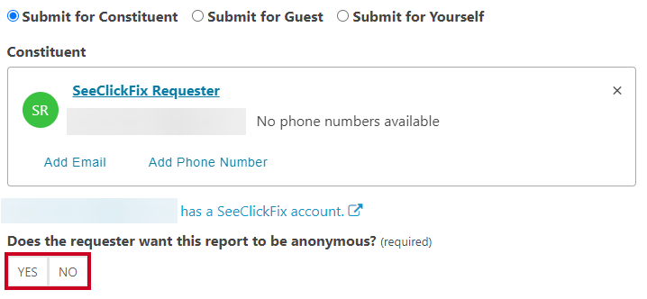 311CRM input request anonymous request toggle