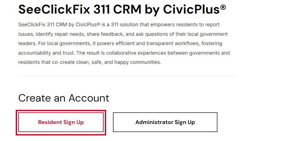 Resident Sign Up.