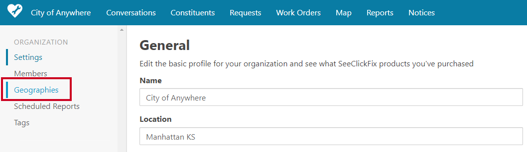 Geographies tab in left navigation.