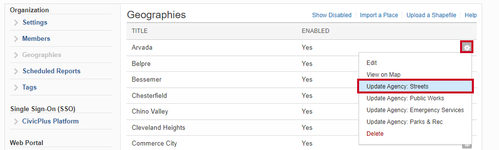 Update Agency option in drop-down.
