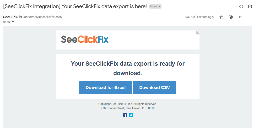 Email with download options.