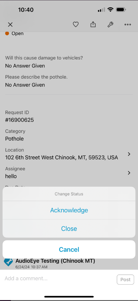 311 CRM Mobile Apps iOS Status Options.png