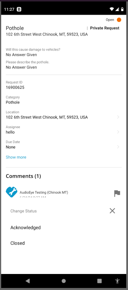 311 CRM Mobile Apps Android Status Options.png