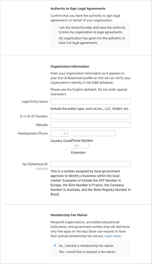 Apple Organization Enrollment Form