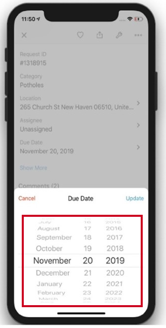scrolling calendar to select due date.