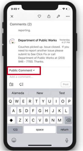 public comment with dropdown arrow.