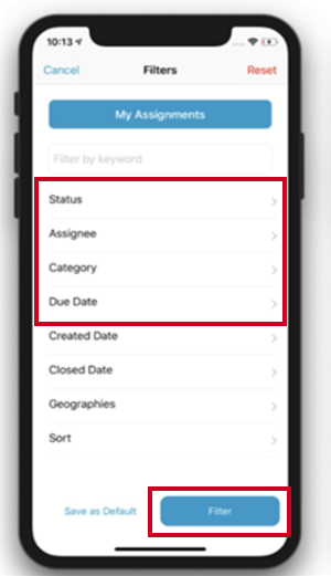 filter by options and filter button.