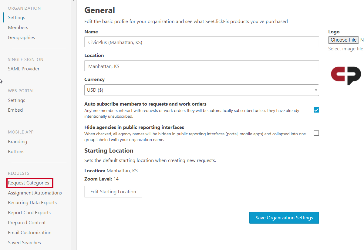request categories tab.
