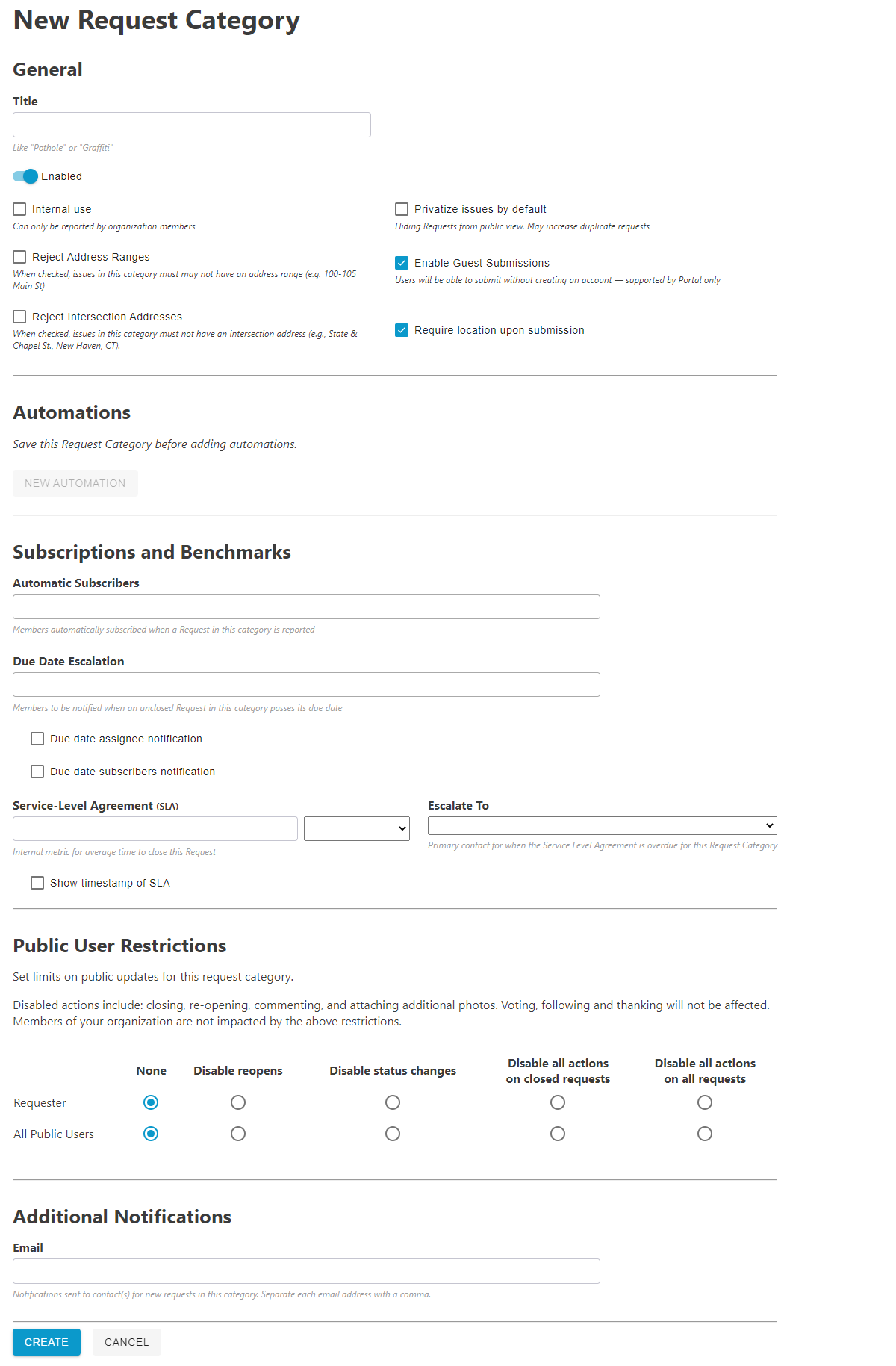 new request category fields.