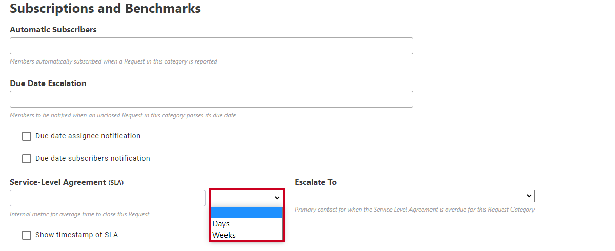 day or weeks dropdown menu.