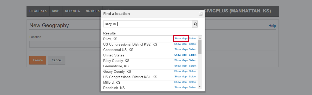 show map button.