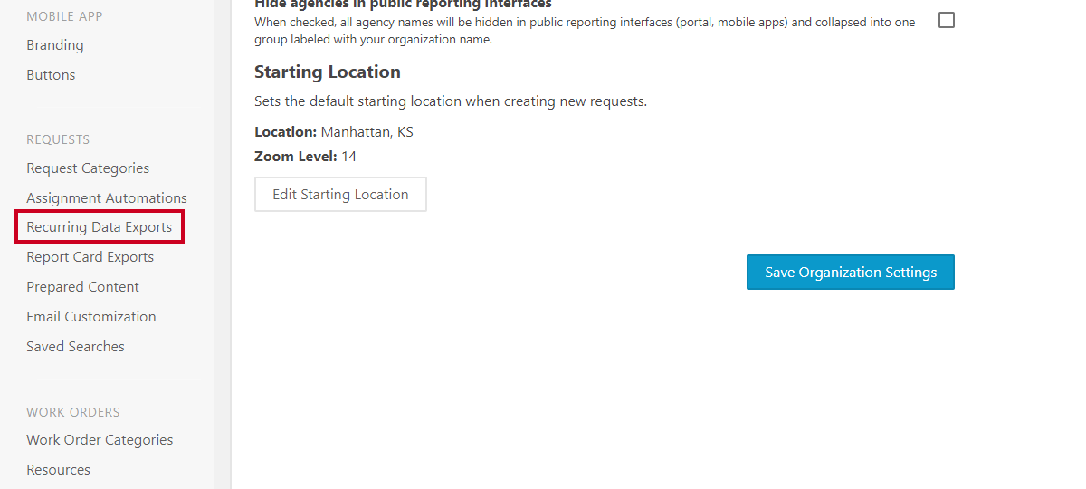 recurring data exports tab