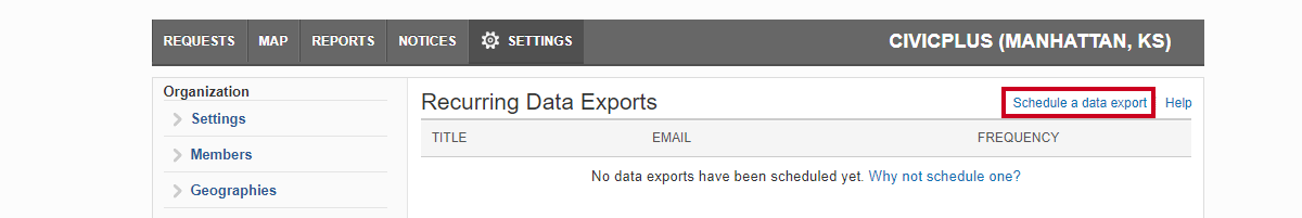 schedule a data export button