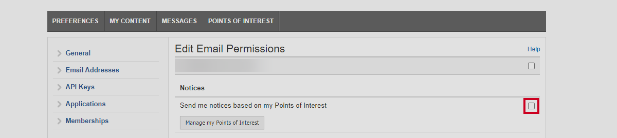 send me notices based on my points of interest checbox