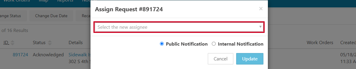 assignee drop-down menu.