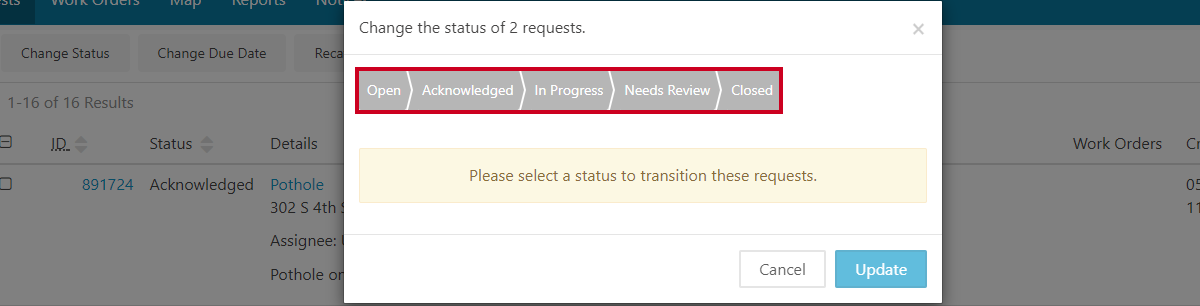 select new status.