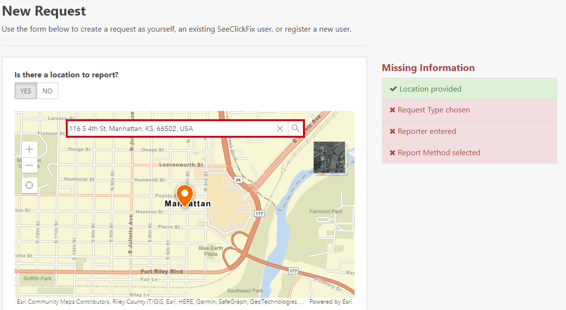 address finding map and search bar 