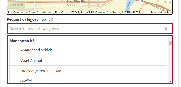 request category options drop-down