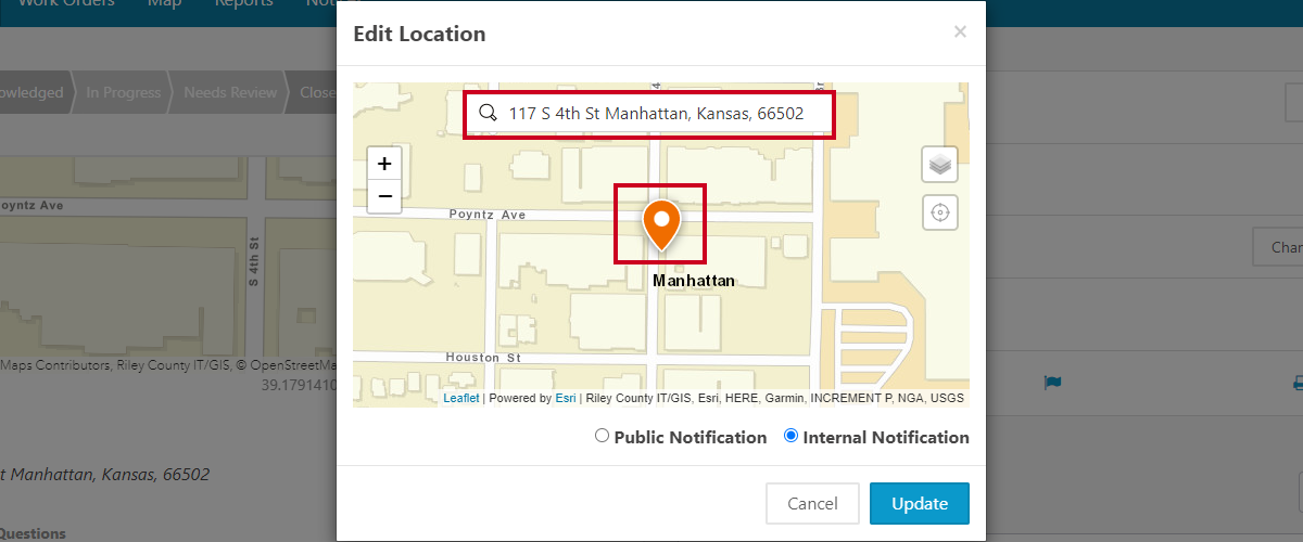 enter the new address or drag marker to location.