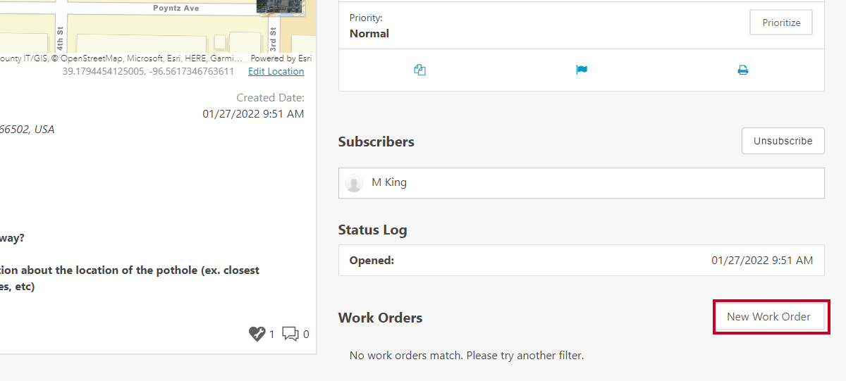 new work order button.