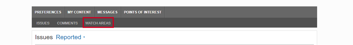 watch areas tab.