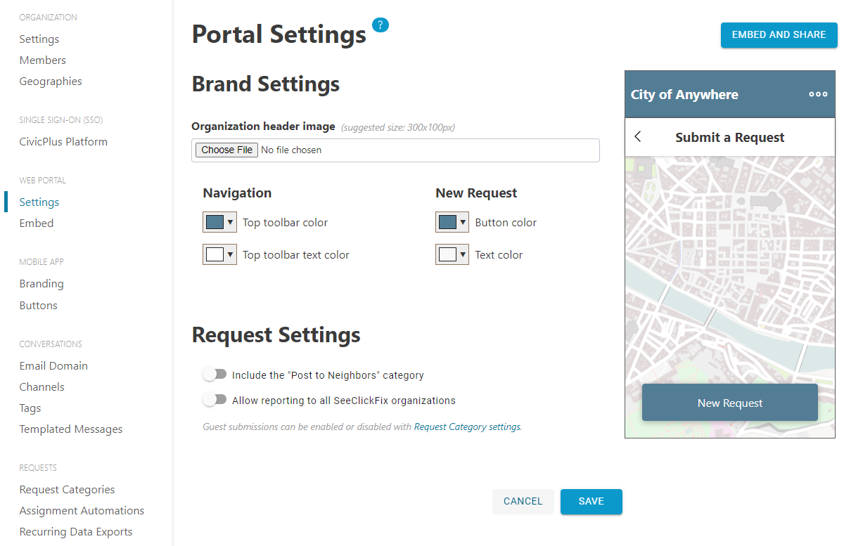 Portal settings page.