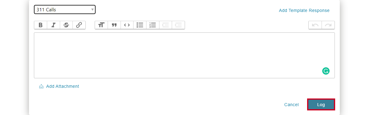Add message screen, log button.