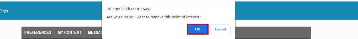 confirmation pop-up, okay button.