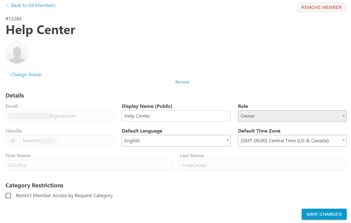 Member information fields.