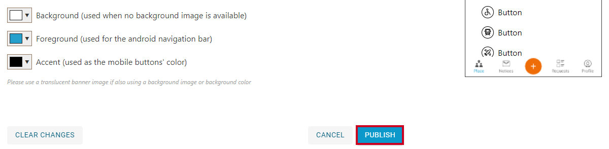 mobile app branding, publish button