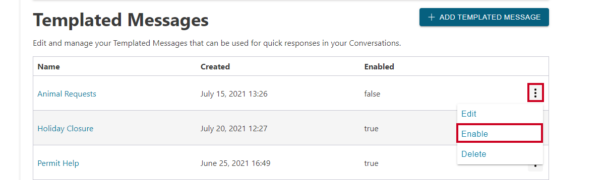 Action menu drop-down, enable.