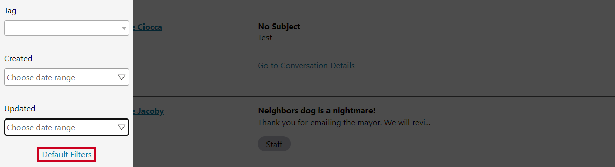 default filters button.