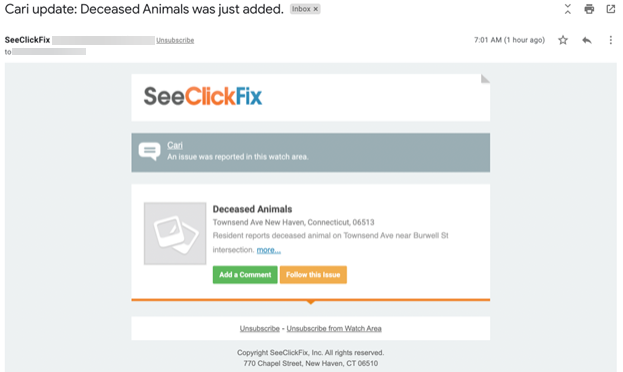SeeClickFix Watch Area Email.