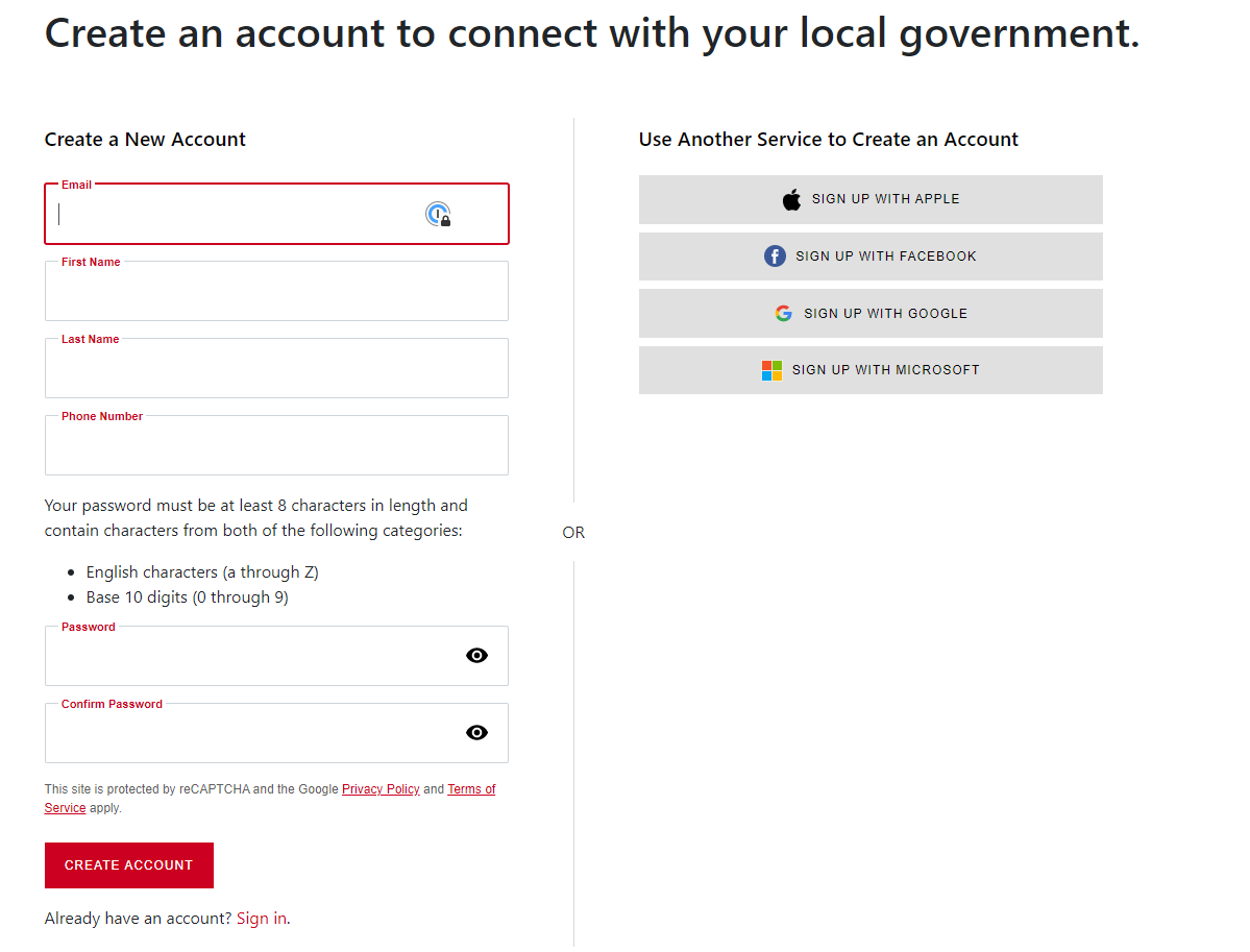 Account Creation Page.