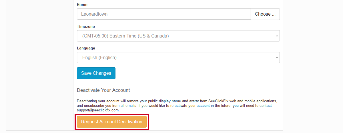 Request Account Deactivation.