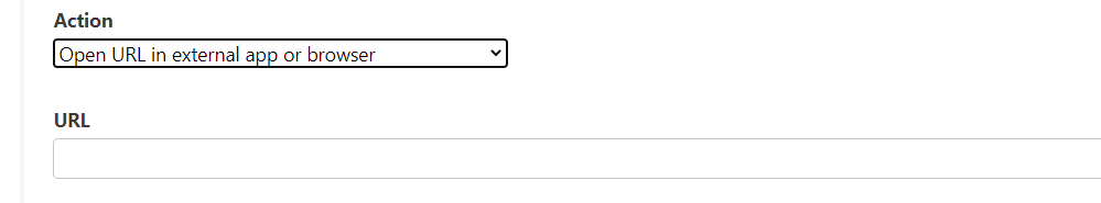 Open URL in external app or browser dropdown option.