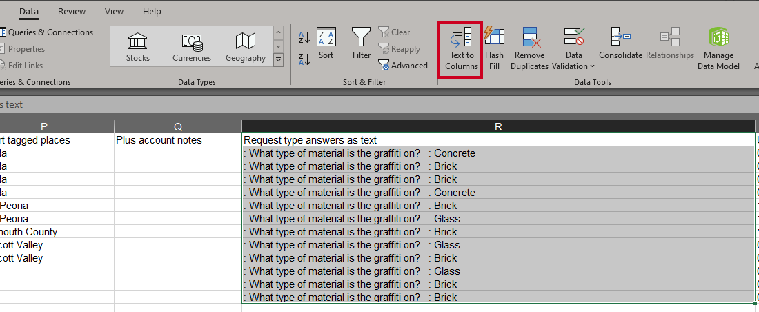 text to columns.